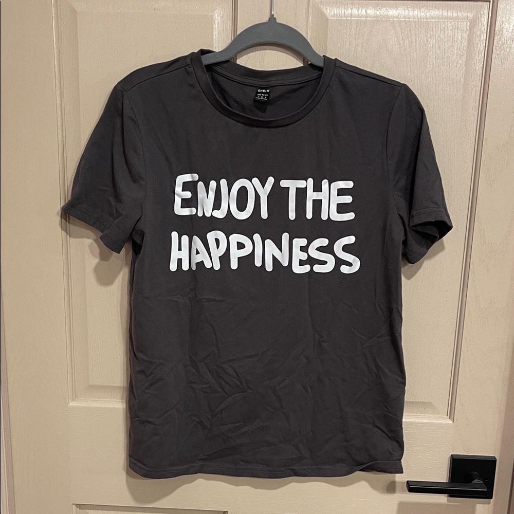 SHEIN Black Short Sleeve Tee with White Text